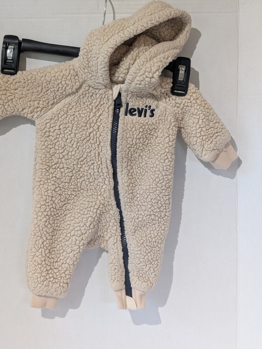 Levi's Cream Sherpa Hooded One-Piece for Baby- Newborn